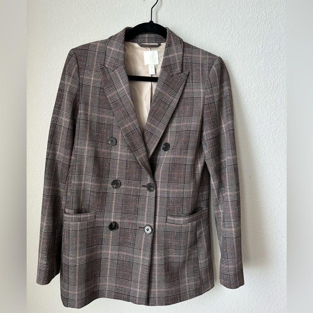 Blazer with brown tartan pattern